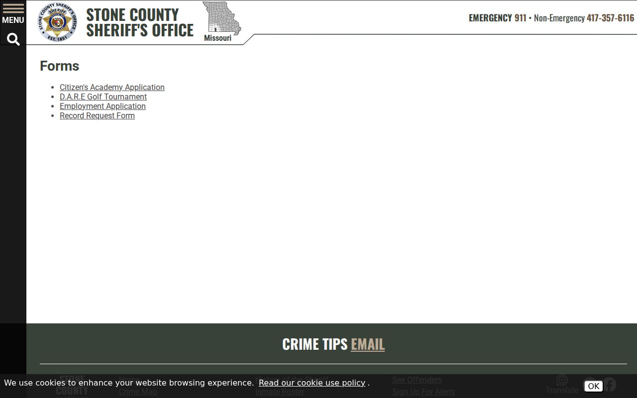 Stone County criminal record request forms