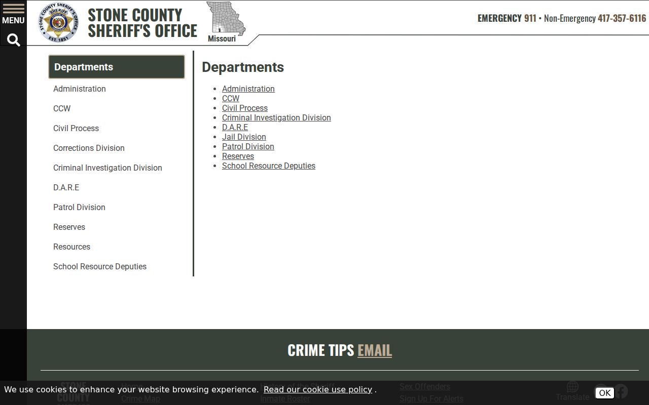 Stone County criminal records sheriff divisions