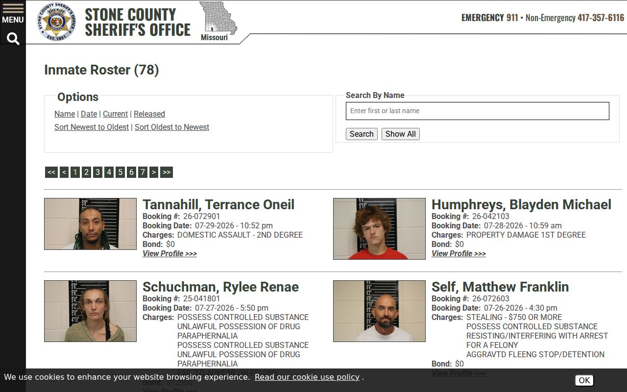 Stone County arrest roster organized by booking date
