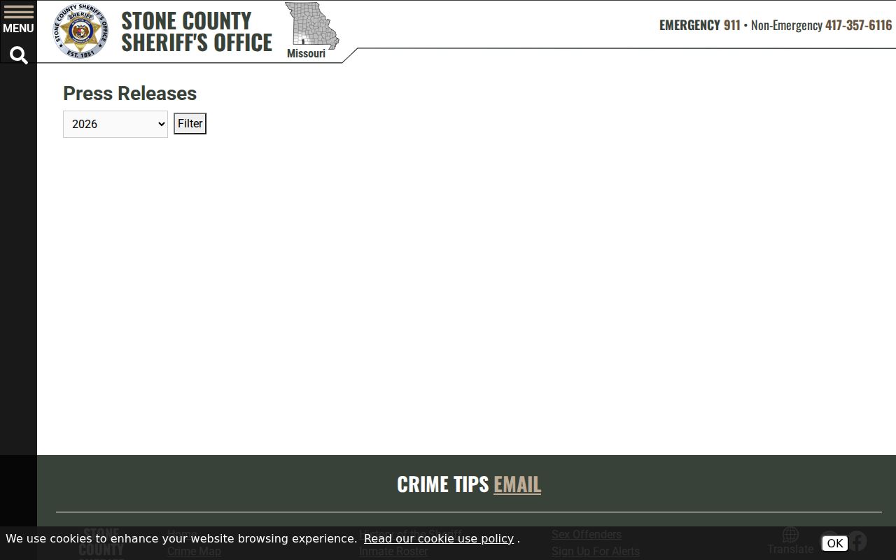 Stone County sheriff arrest and public safety release archive