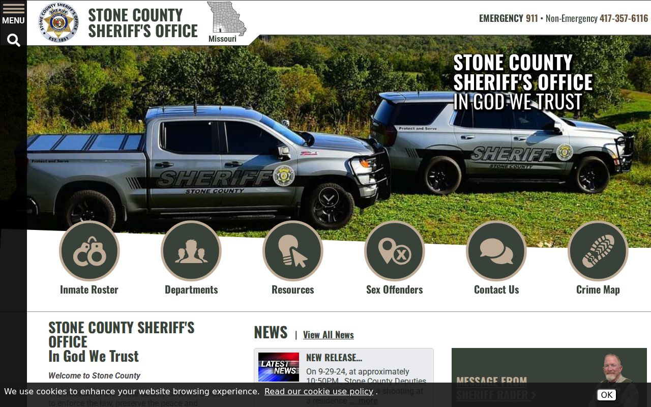 Stone County arrest search tools on the sheriff website