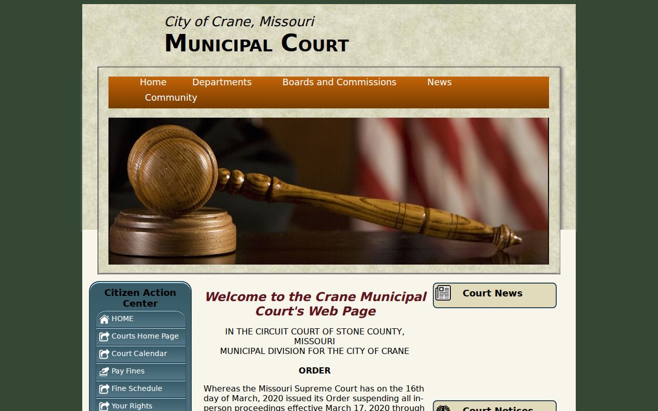 Crane criminal court records on the official Crane Municipal Court page