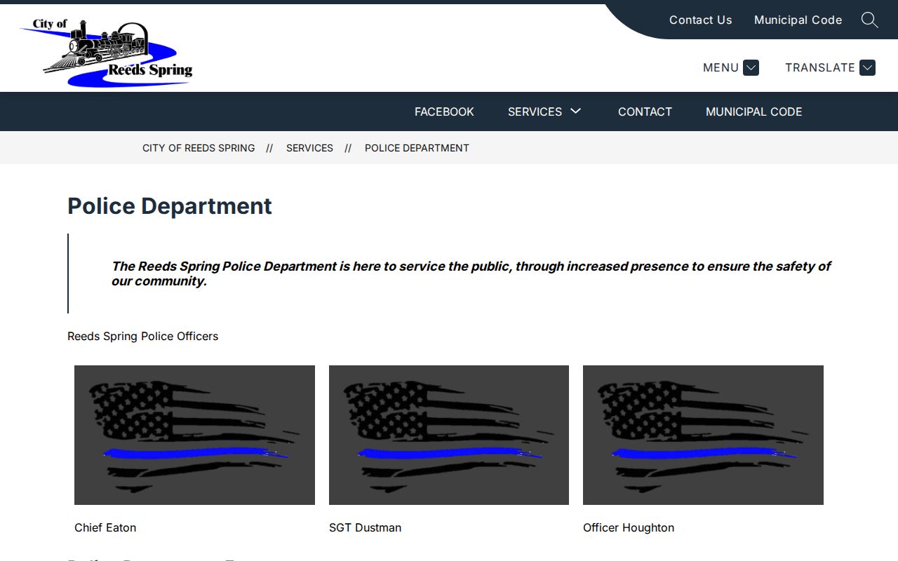 Reeds Spring criminal records on the official police department page