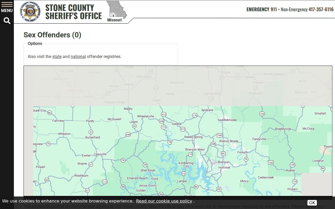Stone County sex offender lookup information from the sheriff
